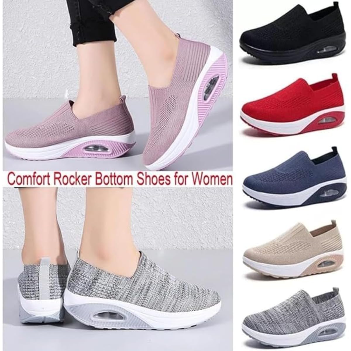 Tenis ortopédicos para mujer, cómodos zapatos de plataforma con parte inferior basculante, zapatos para caminar, con cojín de aire, zapatos para caminar, soporte de arco, tenis ligeros de cuña de