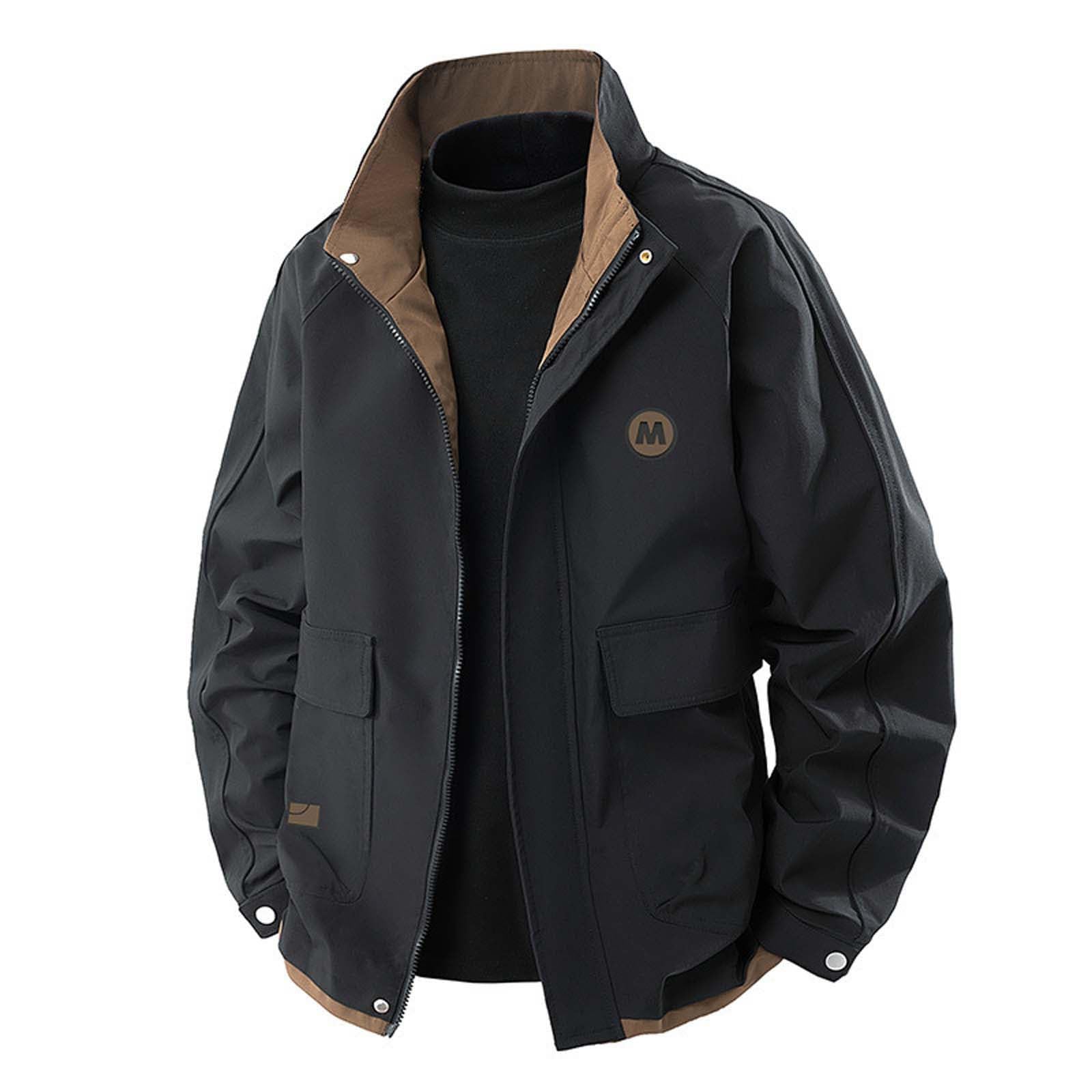 Chubasquero para bicicleta para hombre, ligero, delgado, para exteriores, corte estrecho, chaqueta de invierno, cremallera completa, chaqueta de senderismo, cuello alto, chaqueta deportiva