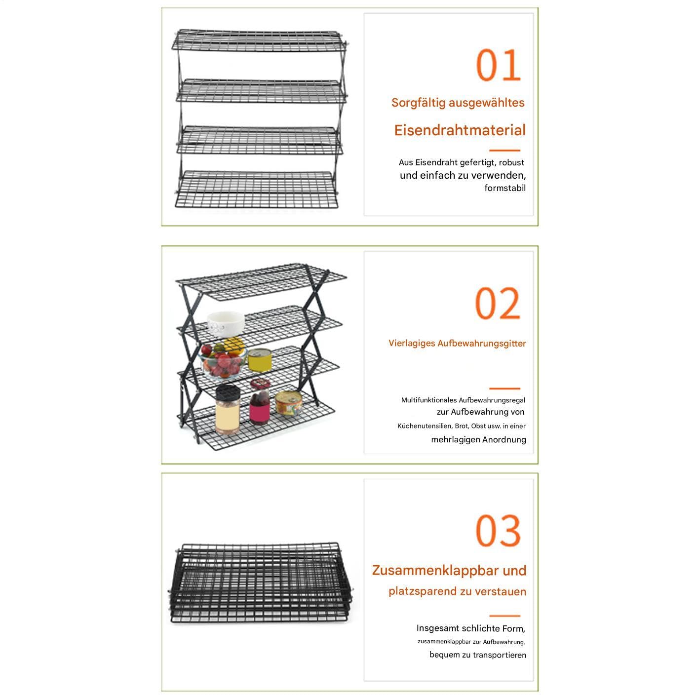Rejillas de Enfriamiento para Repostería Organizador Plegable De 4 Niveles | Accesorios de Cocina para Rejilla de Enfriamiento de Pan Para Pan Pastel Pizza Postre Vegetales Cocinar Parr