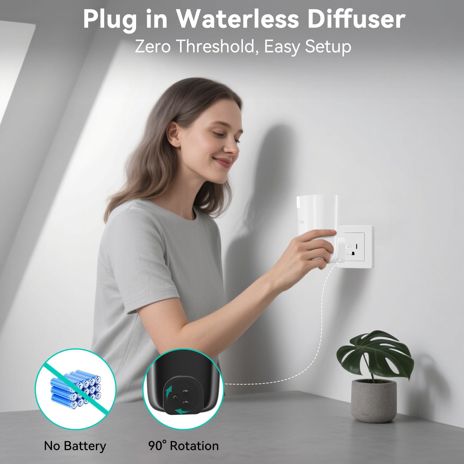 Diffuseur Huiles Essentielles sans Eau, À Branchement Mural, Bluetooth et App Connecté, Surface d'Utilisation 500 Pieds Carrés