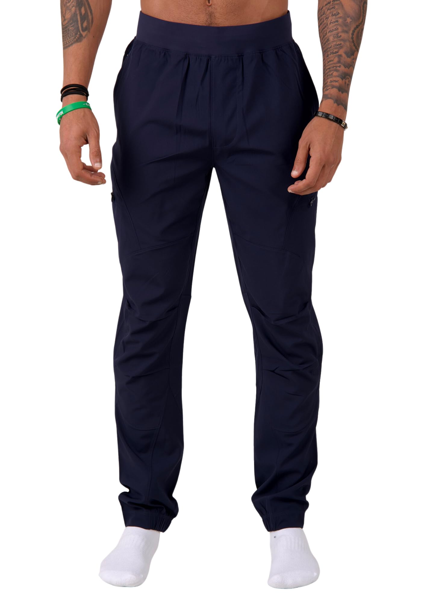 Boxah Men's Navy - ’S Performance Joggers – Lightweight, Breathable, Athletic Fit With Drawstring Waist & Zippered Pockets (Uk, Alpha, L, Regular, Regular, )