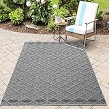 HomebyHome Teppich Flachgewebt Sisal Optik 3D Boho Design Terasse Balkon Garten Küche Camping 8 mm Florhöhe Indoor Outdoor Wetterfest Rechteckig Grau, Farbe:Grau 3, Grösse:80x150 cm