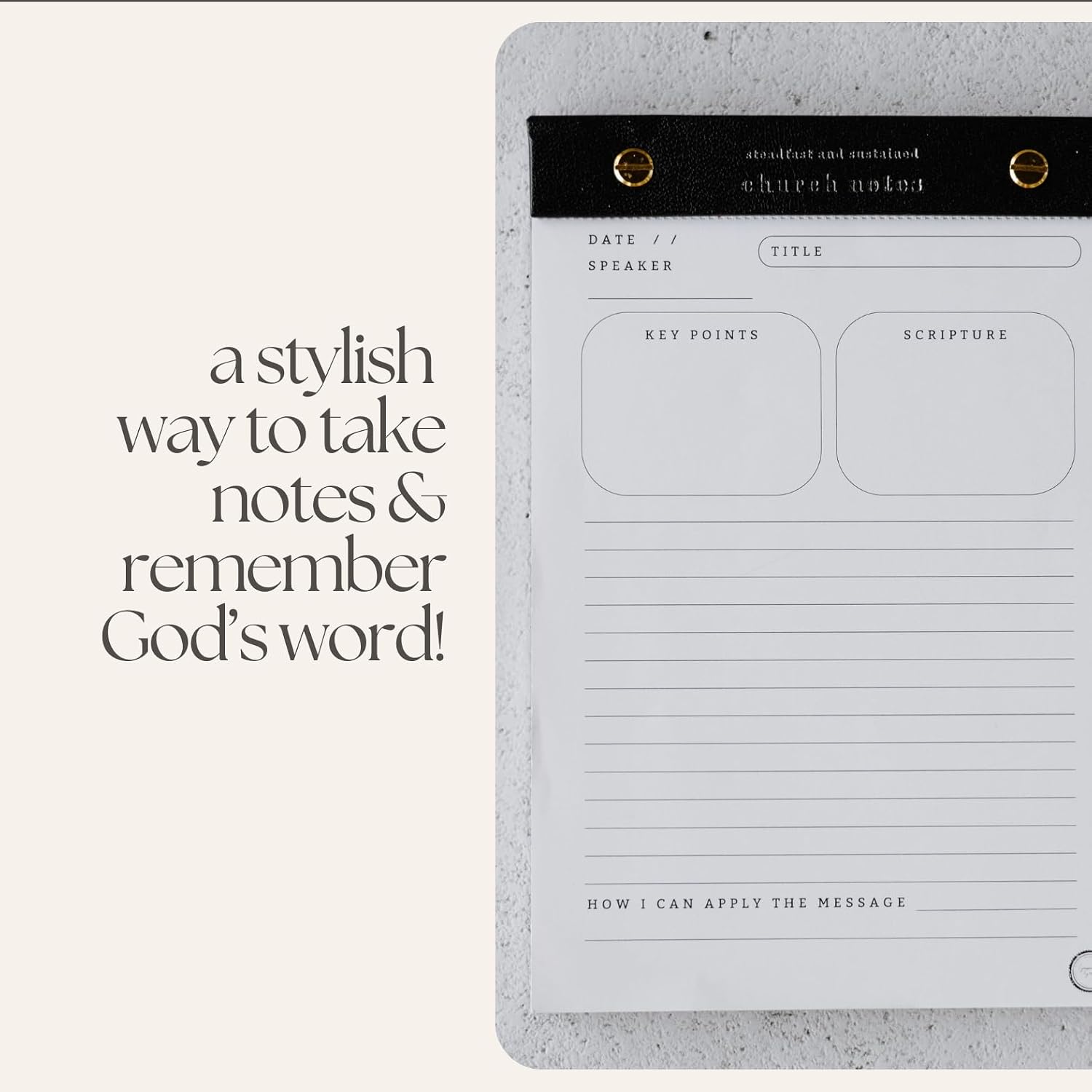 Steadfast and Sustained Church Notes Notepad Sermon & Podcast Christian Notebook Pad - Guided Journal to Write Key Points, Bible Verses, Notes, and Application (Black and White)