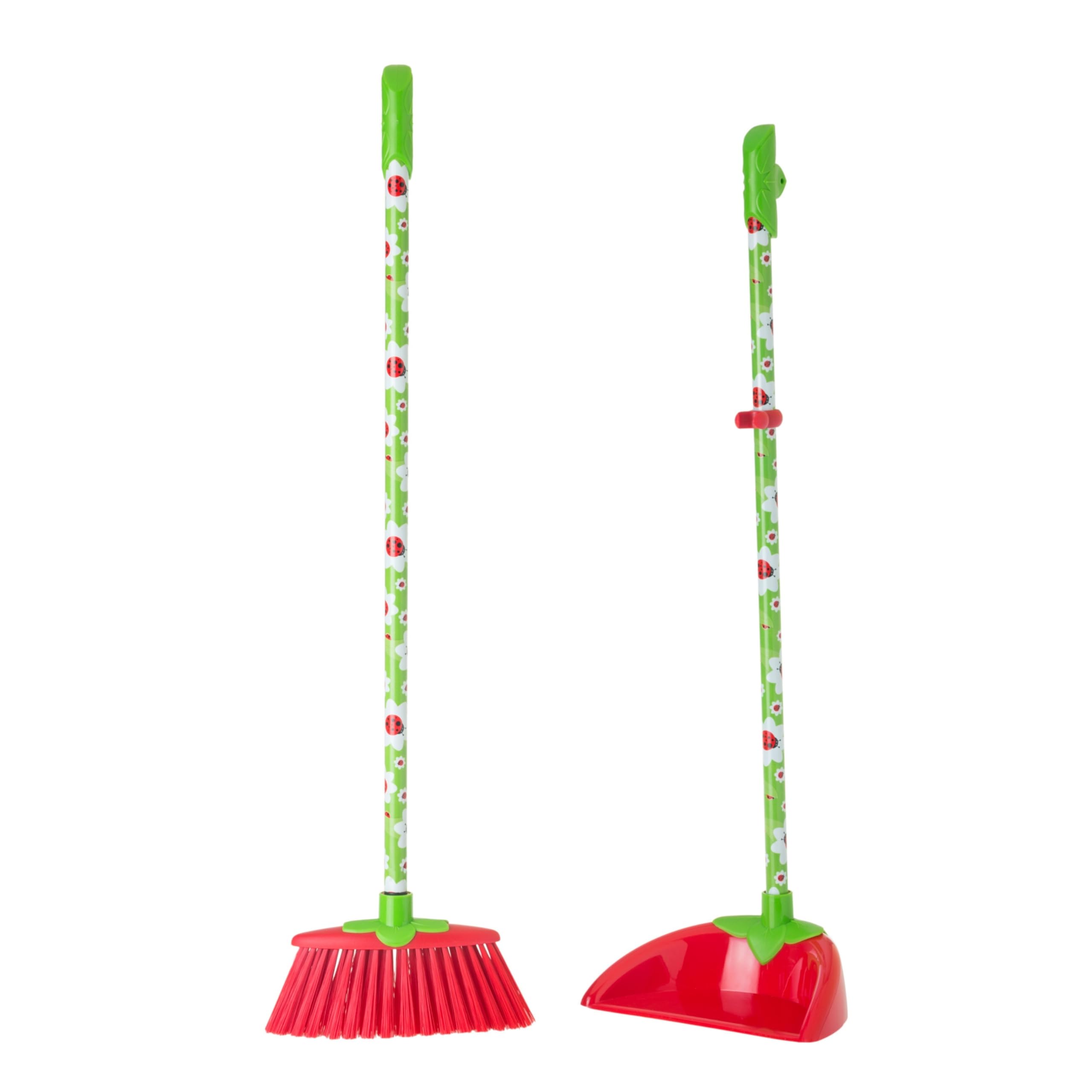 VIGAR Set combinato di scopa e pick-up per bambini, set di pulizia per bambini, scopa con paletta e paletta per casa, Ladybug
