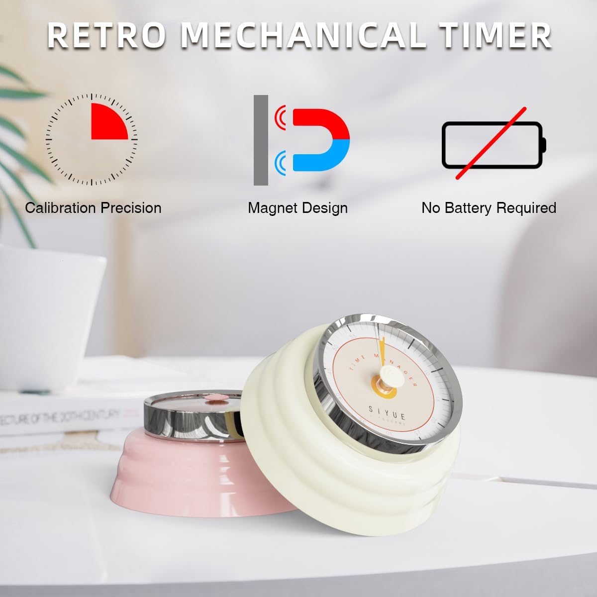 Magnetic Retro Kitchen Timer, Classic Mechanical Cooking Timer,Factory Wholesale Sales (100, White)