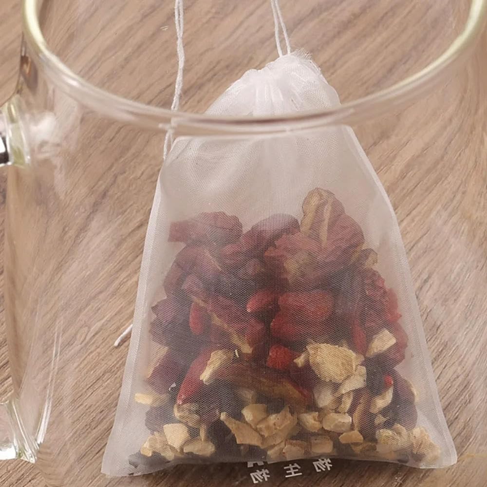 Bolsas de té vacías con cuerda, Bolsitas de té reutilizables con cordón for té de hojas sueltas, café y especias (50 unidades, varios tamaños)(10x12cm)