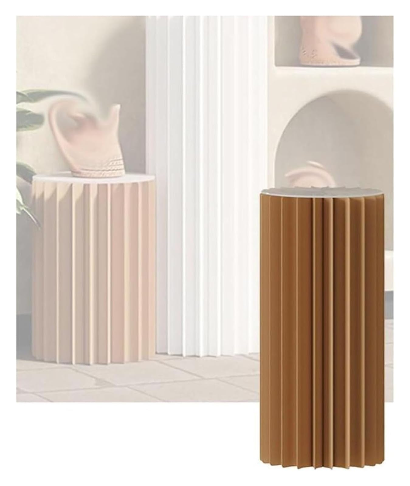 CXGfdghD plinth， Foldable Brown Roman Pillar Cardboard Cylinder Pedestal Stand, Parties Birthdays Weddings Paper Columns Display(Diameter 40cm,40cm)