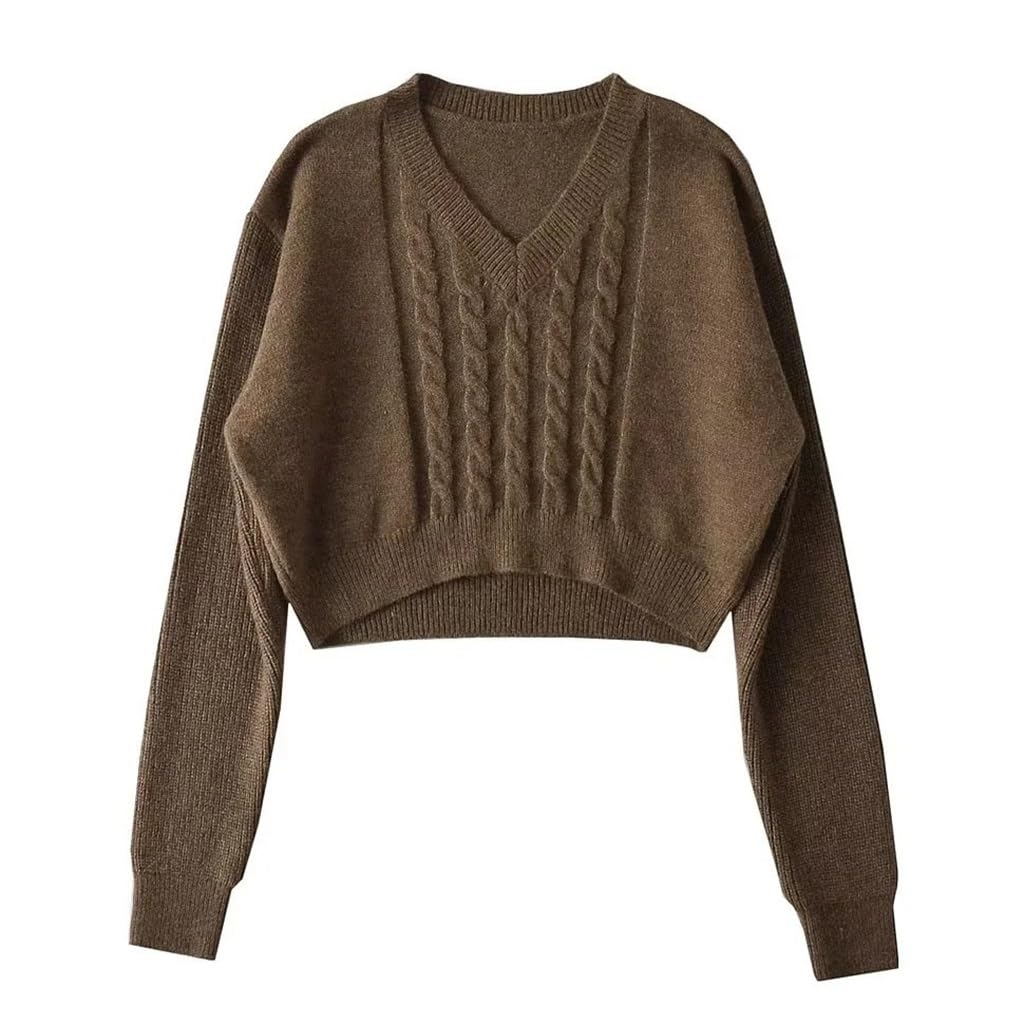 JSEIAJB Autumn and Winter College Womens Short Thick Needle Twisted Sweater Long Sleeve Loose Knit Sweater