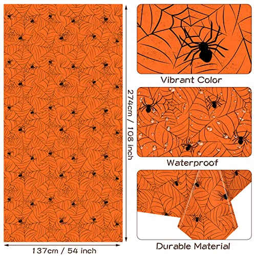 Image of TREWAVE 3 Pack Halloween Spiderweb Tablecloth Rectangular Plastic Spider Web Table Cloth Large Size Table Covers for Home Decor Halloween Party Decorations 54 inch x 108 inch (Orange)