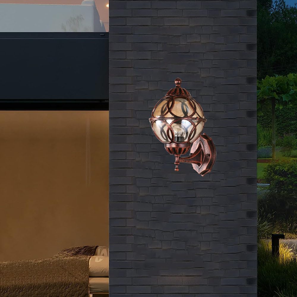 Lámpara de Pared Exterior E27 IP44 Diseño Vintage de Bola de Bronce Interior Terraza Luces Jardín Casa Entrada Terrazas Balcón Pasillo Iluminación