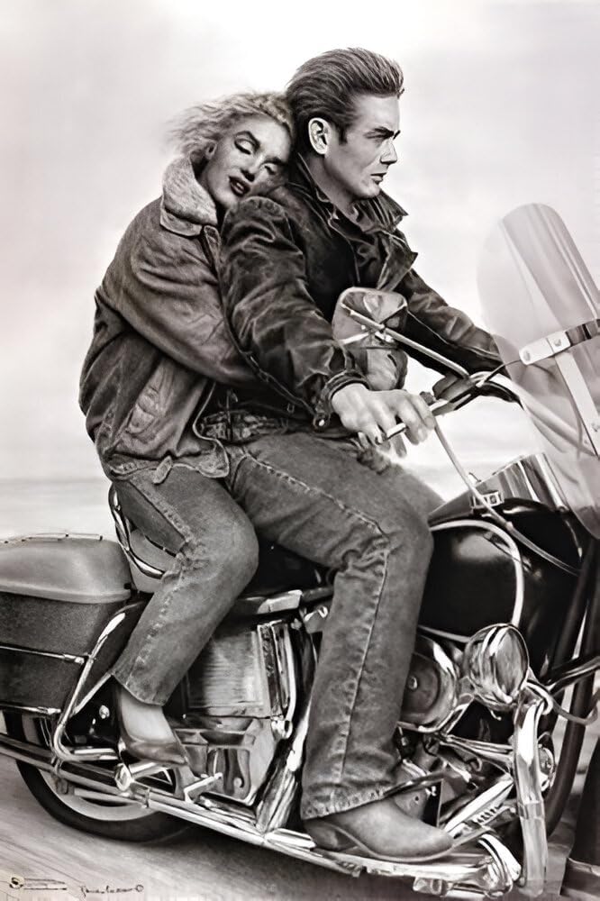 Buyartforless BUY ART FOR LESS Officially Licensed James Dean & Marilyn Motorcycle Art Poster - 24 x 36 Inch - Decorative Print - Poster Paper - Ready to Frame