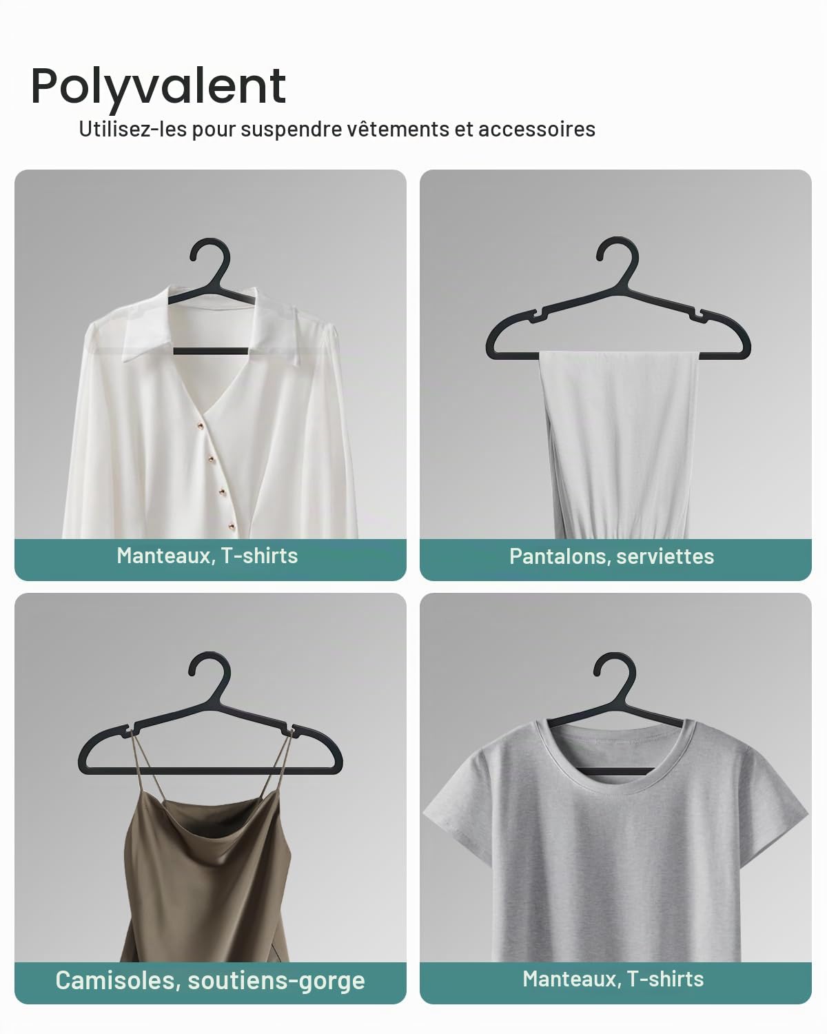 ABHENG APY0580B - Lot de 80 cintres en plastique antidérapants avec ouverture en forme de U - Pour manteaux, robes, chemises - 41,7 x 0,4 x 21 cm - Noir