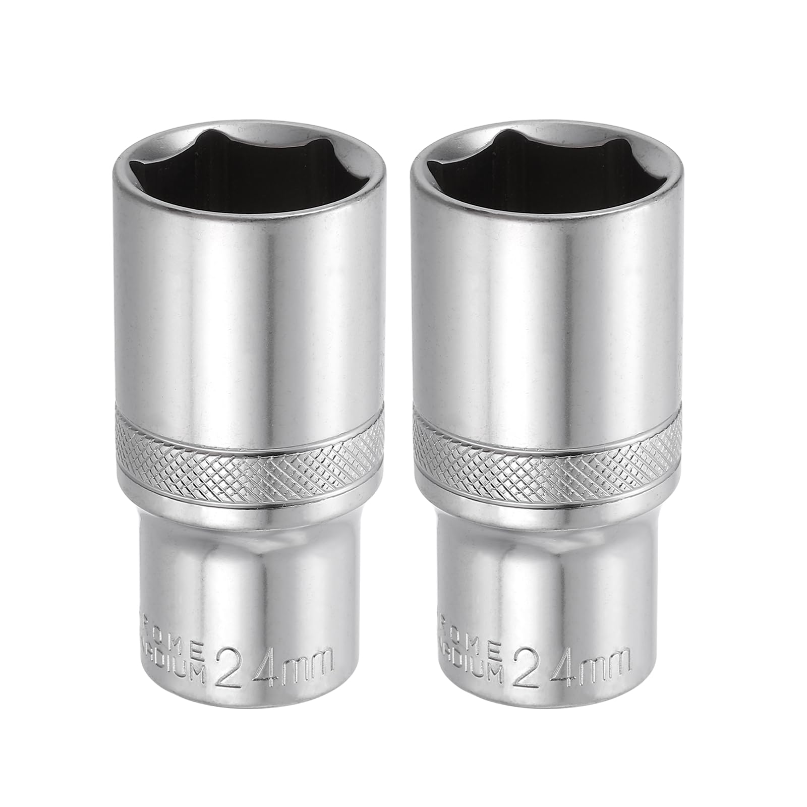 sourcing map 2pcs 6 Points Deep Socket 3/8" Drive 24mm Deep Metric CR-V Steel Polished Nickel Plating Impact Sockets 64mm / 2.5" Long Flip Sleeve Tool for Home Auto Nuts Bolts Repair