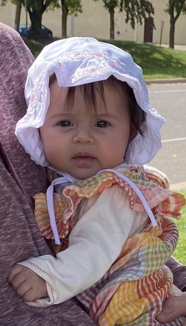 N'Ice Caps Mädchen Babysommerhut Weiß Bestickt mit Spitze und Rosafarbene Schleife