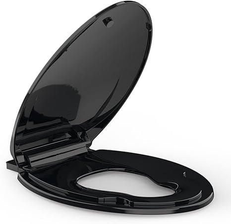 Elongated Toilet Seat with Built-in Toddler Seat for Easy Potty Training – Slow Close Feature,Easy Install and Clean, Perfect for Both Adults and Children,Black