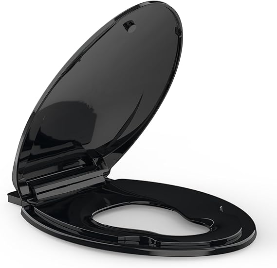 Elongated Toilet Seat with Built-in Toddler Seat for Easy Potty Training – Slow Close Feature,Easy Install and Clean, Perfect for Both Adults and Children,Black