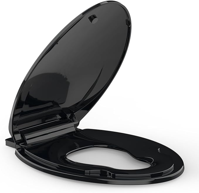 Elongated Toilet Seat with Built-in Toddler Seat for Easy Potty Training – Slow Close Feature,Easy Install and Clean, Perfect for Both Adults and Children,Black