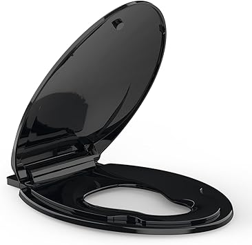 Elongated Toilet Seat with Built-in Toddler Seat for Easy Potty Training – Slow Close Feature,Easy Install and Clean, Perfect for Both Adults and Children,Black