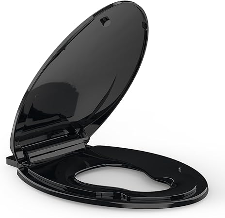 Elongated Toilet Seat with Built-in Toddler Seat for Easy Potty Training – Slow Close Feature,Easy Install and Clean, Perfect for Both Adults and Children,Black