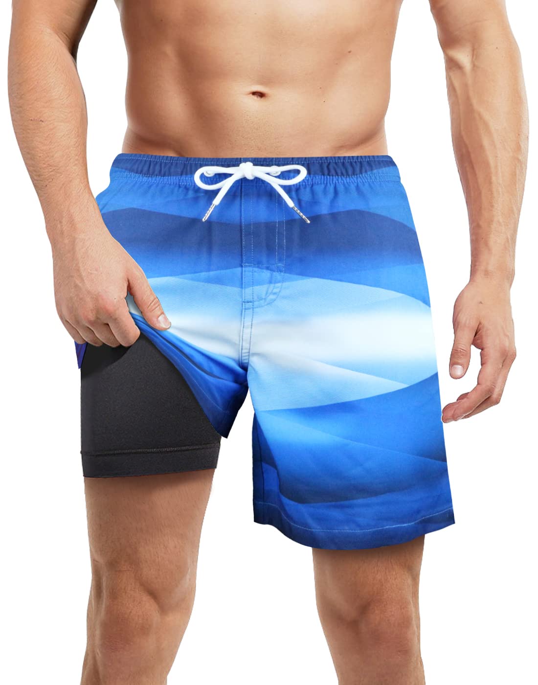 Mens Swim Trunks with Compression Liner Anti Chafe Quick Dry UPF 50+ Swimming Shorts 5 7 Inseam Bathing Suit