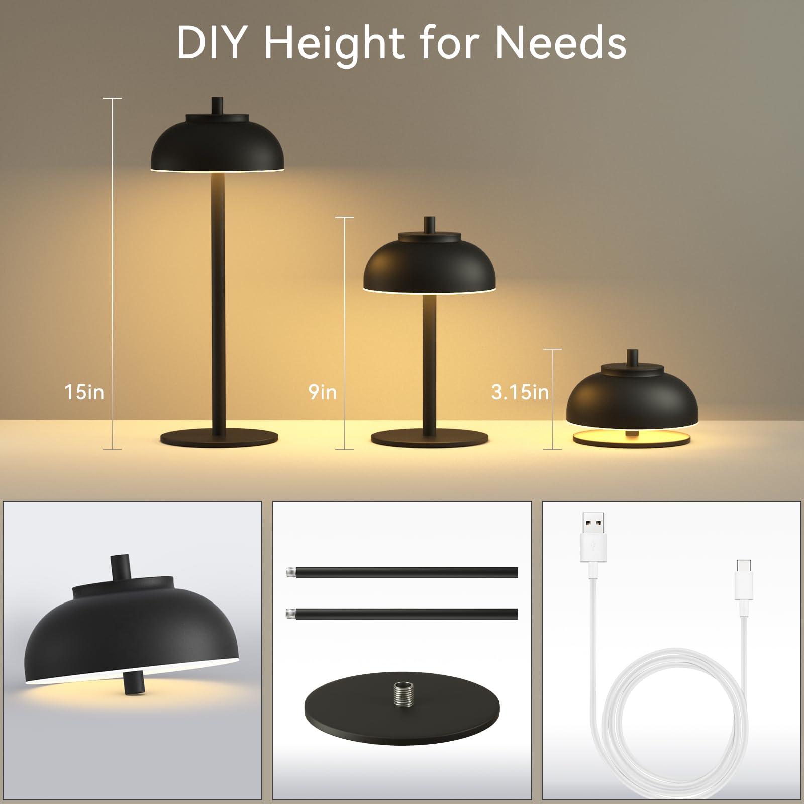 Paquete de 2 lámparas de mesa inalámbricas LED recargables, luces de mesa funcionan con pilas, IP65 resistente al agua, para patio al aire libre, restaurantes, hogar, cena, iluminación de mesa 7