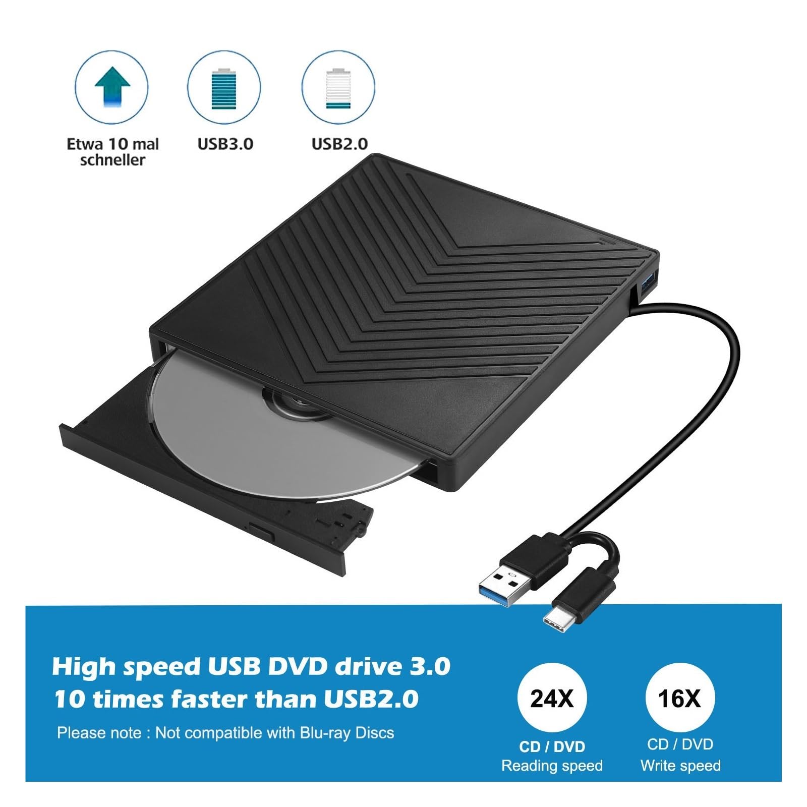 Lettore Dvd unità Ottica Mobile USB, Masterizzatore Dvd, Computer Desktop, Funzione Multi-Plug, unità Ottica Esterna