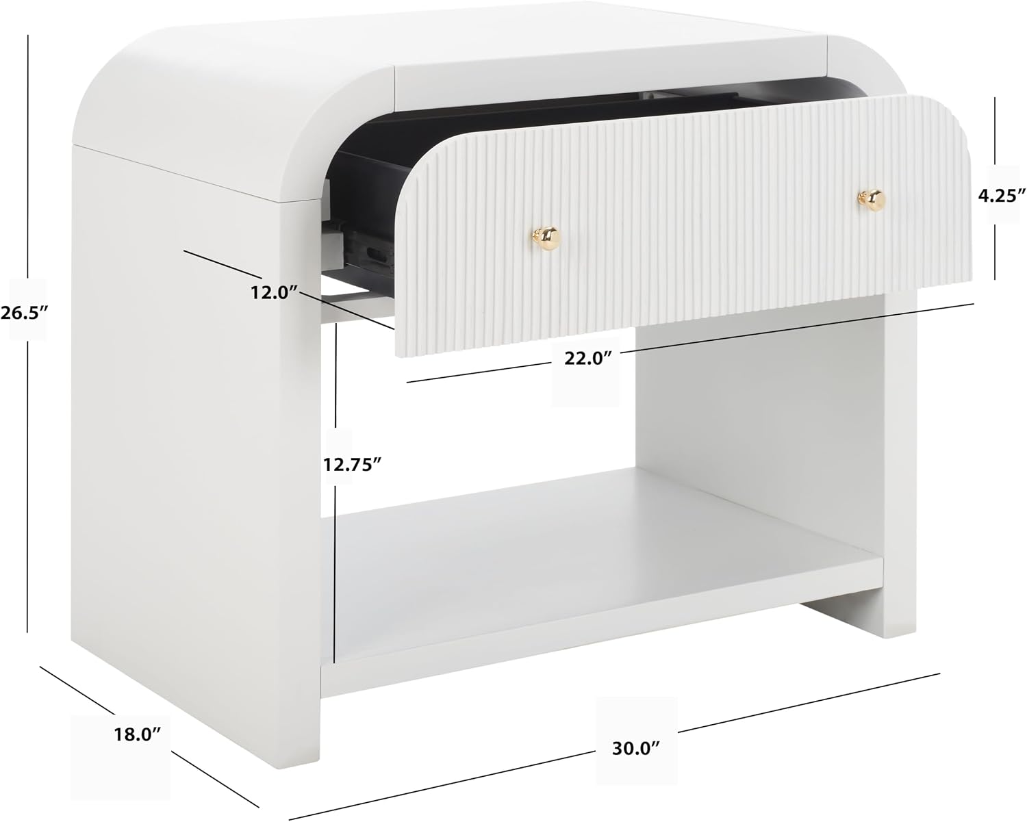 SAFAVIEH Couture Collection Liabella White/Gold 1-Drawer Curved Nightstand (Fully Assembled)