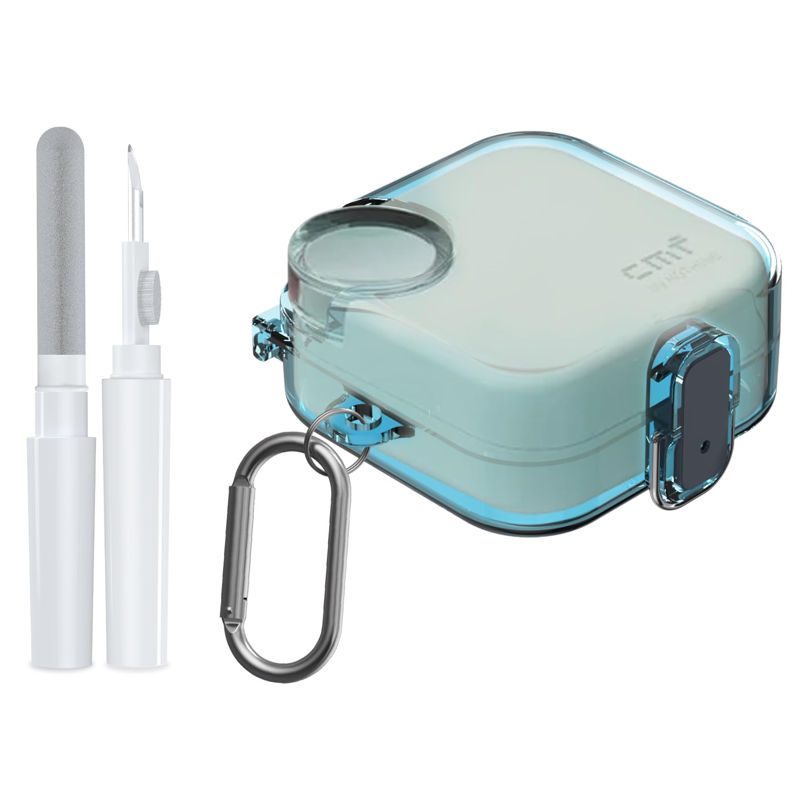 for CMF Buds 2 Plus/CMF Buds 2 / CMF Buds Pro 2 Case with Safety Lock, Flexible TPU Clear Protective Case with Cleaner Kit & Carabiner Accessories Set(Clear Blue)