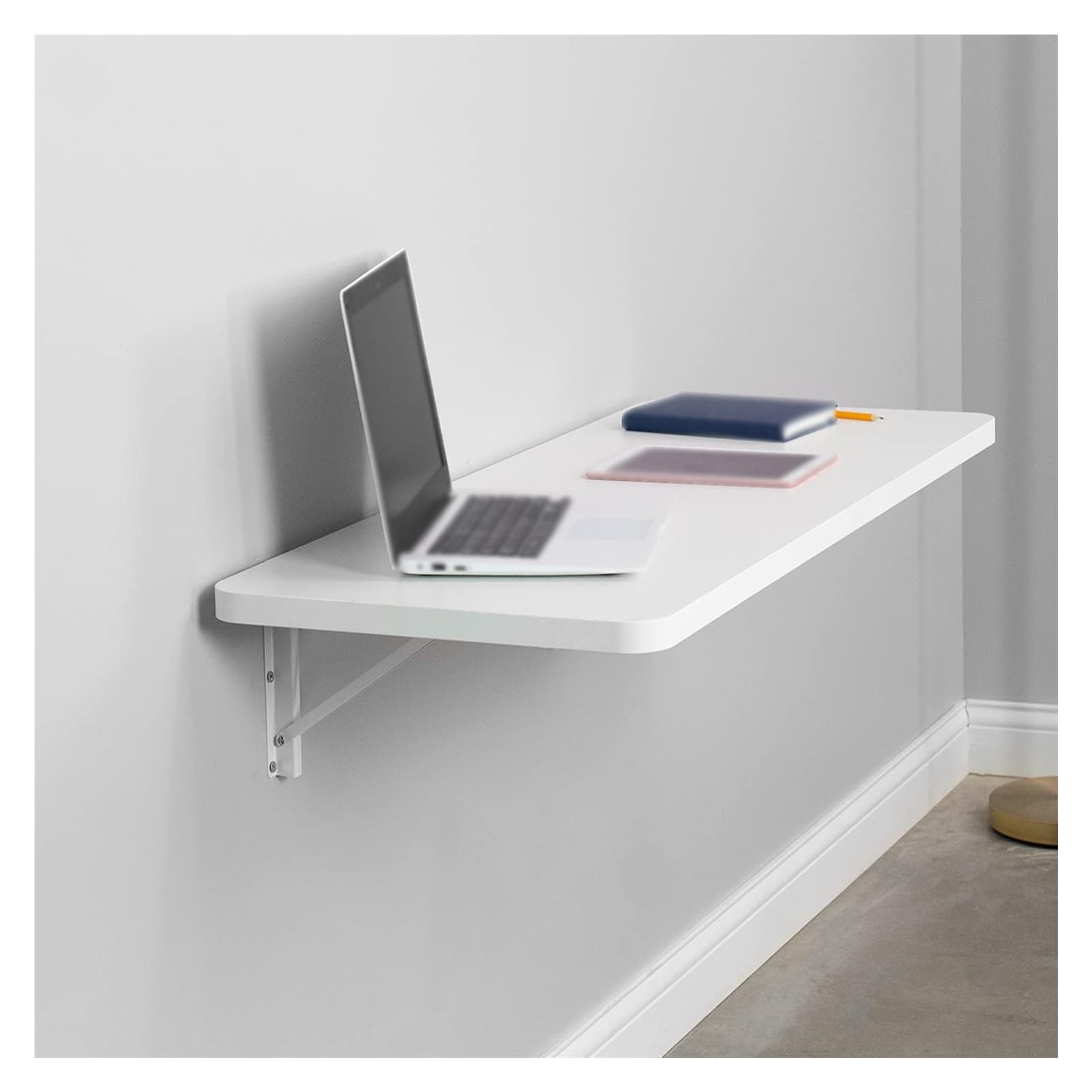 GJZQDKX Wall Mounted Floating Desk - Space Saving Foldable Table for Home, Office, Kitchen, Garage, Workshop, Bar - Stylish White Design (60x20cm)