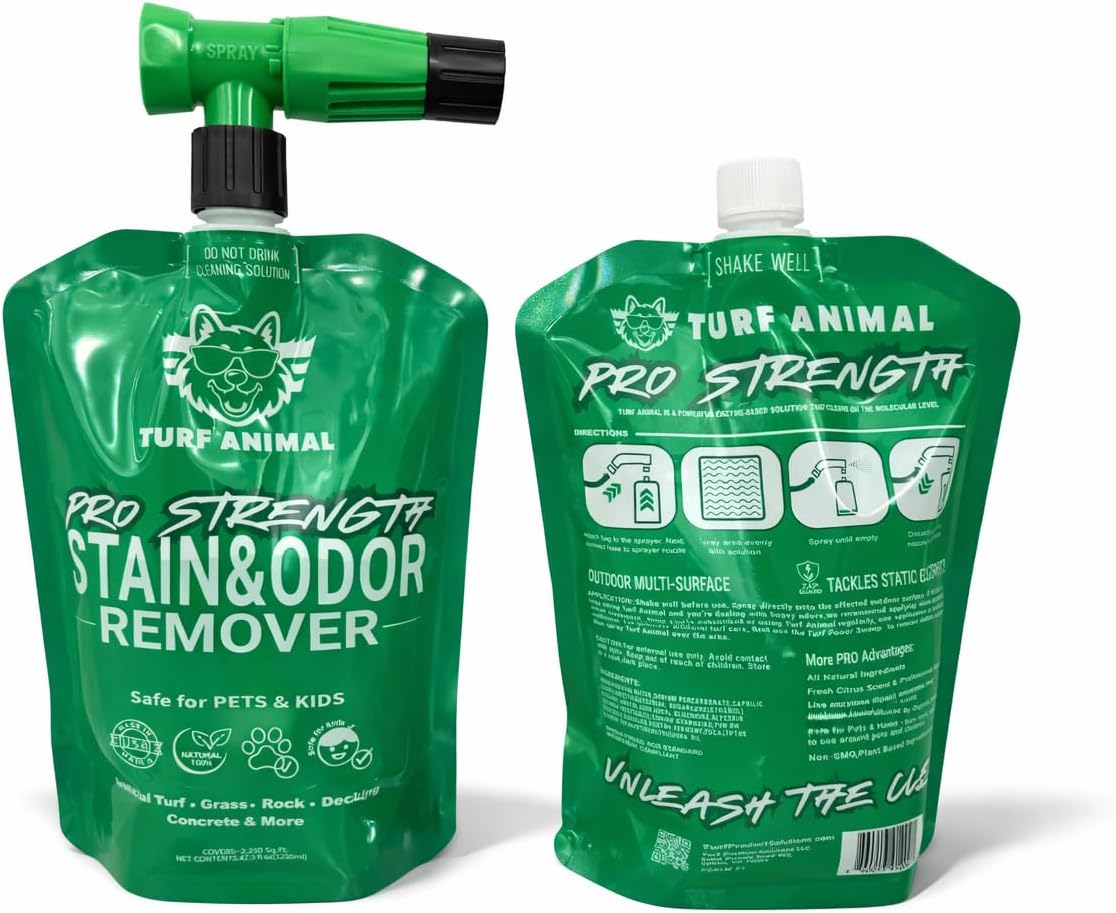 PRO‑STRENGTH Turf Animal Outdoor Pet Odor Remover & Odor Neutralizer for Dogs & Pets – Heavy‑Duty Urine Eliminator for Artificial Turf, Patios & Concrete – Eco‑Friendly – 42.3 fl oz (2 Bags + Sprayer)
