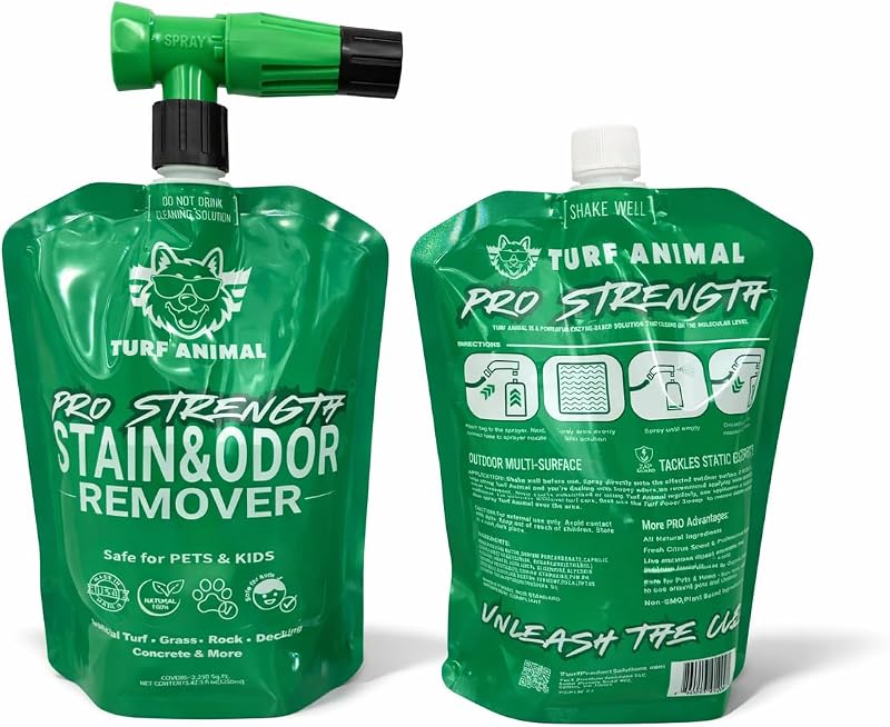 Removedor e Neutralizador de Odores de Animais para Grama Sintética Turf Animal PRO-STRENGTH Turf Product Solutions com Pulverizador – Pacote com 2 Sacos de 1,25 L