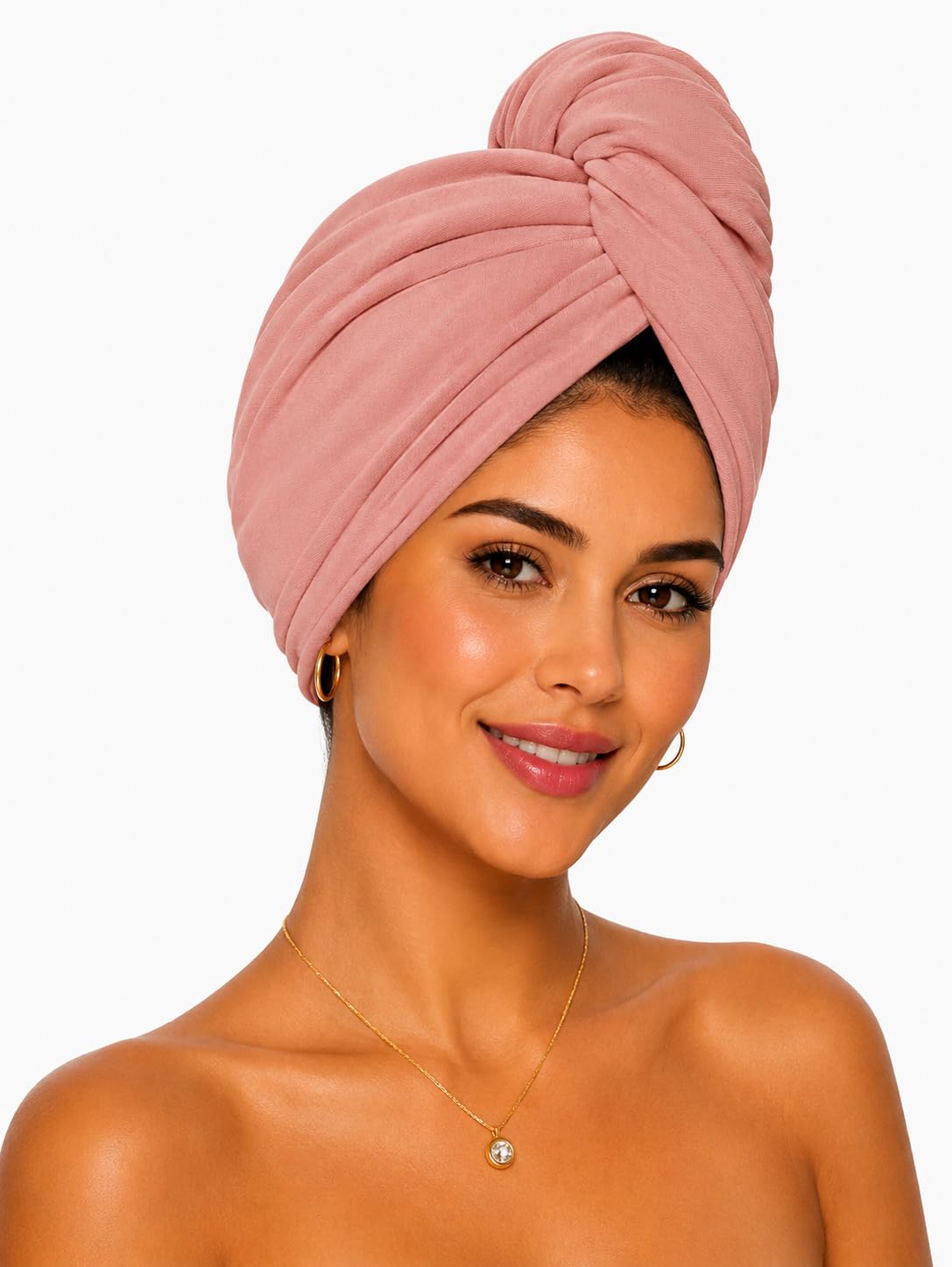 Elizabeth Roberts 100% Cotton T Shirt Hair Towel Wrap Plopping Essential Turban Style Hair Drying Towel for Women and Men All Hair Types and Styles, Blush