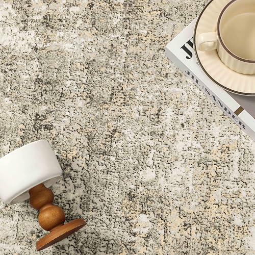 Machine Washable Area Rug 2x3 Beige Gray Entryway Entrance Neutral Door Mat Kitchen Indoor Accent Modern Abstract Low Pile Carpet Non Slip Distressed Throw Rug Bathroom Bedroom Office