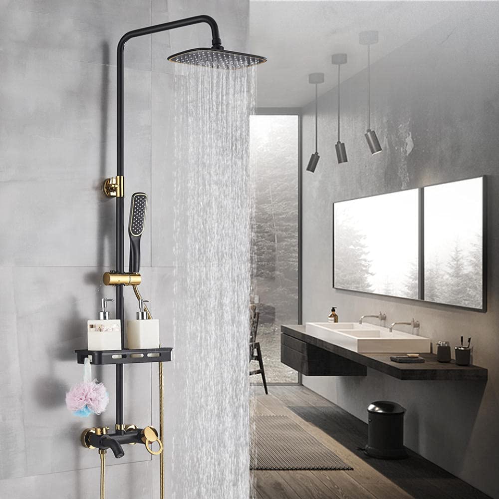 ASerZenith Bathroom Faucet Bath Rain Shower Faucet Wall Mounted Bathtub Shower Mixer Bidet Tap Shower Set Mixer Matte Black Gold