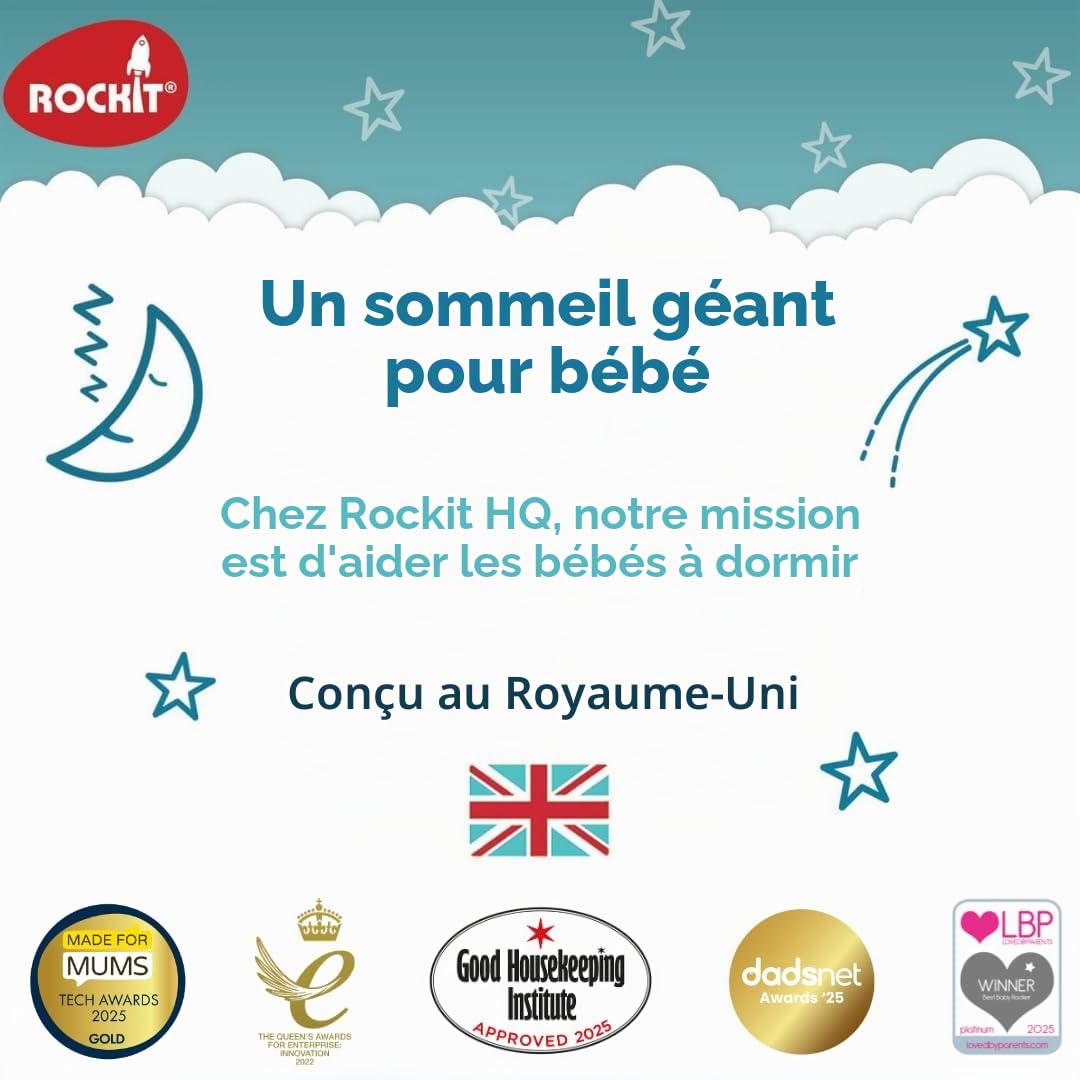 Rockit Rocker rechargeable avec deux supports – Aide au sommeil pour bébé qui berce doucement n'importe quelle poussette ou landau, vitesse réglable avec minuterie de 60 minutes – S'adapte à toutes