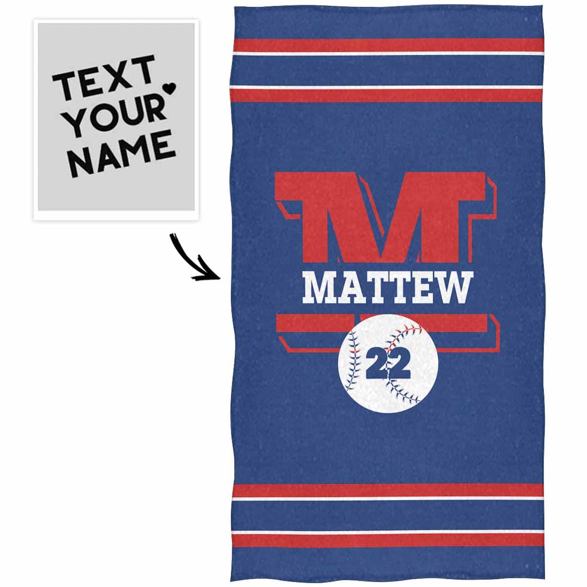 Personalized Baseball Beach Towel With Name - 30x56 Inch Microfiber Quick Dry Towel For Kids & Adults - View #2