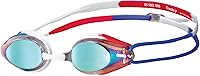 Arena Tracks Junior Mirror Swim Goggles for Kids - FINA Approved Anti-Fog Racing Goggles, Custom Fit for Young Swimmers Gold/Blue/Red