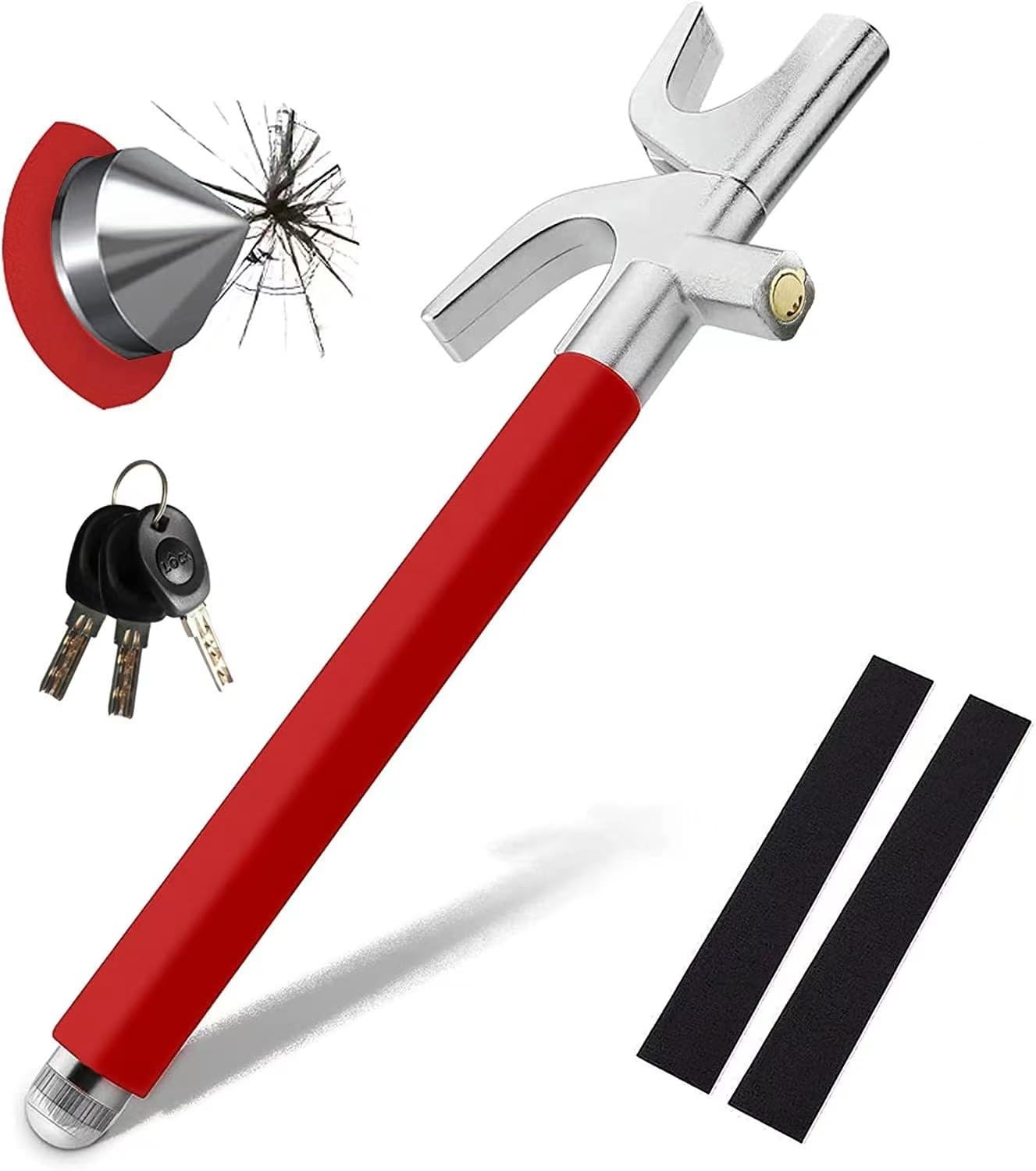 SXZMAZS Car Steering Wheel Lock for Peugeot 108, Car Lock Anti-Theft Security Device Heavy Duty Original Key Lock Deter Thieves,Red