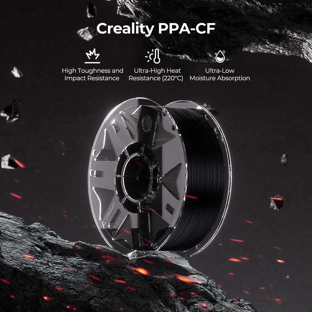 Creality PPA-CF filament do drukarki 3D 1,75 mm, 1 kg (2,2 funta), wysokowydajny nylon z 15% włóknem węglowym do części samochodowych i przemysłowych (czarny)