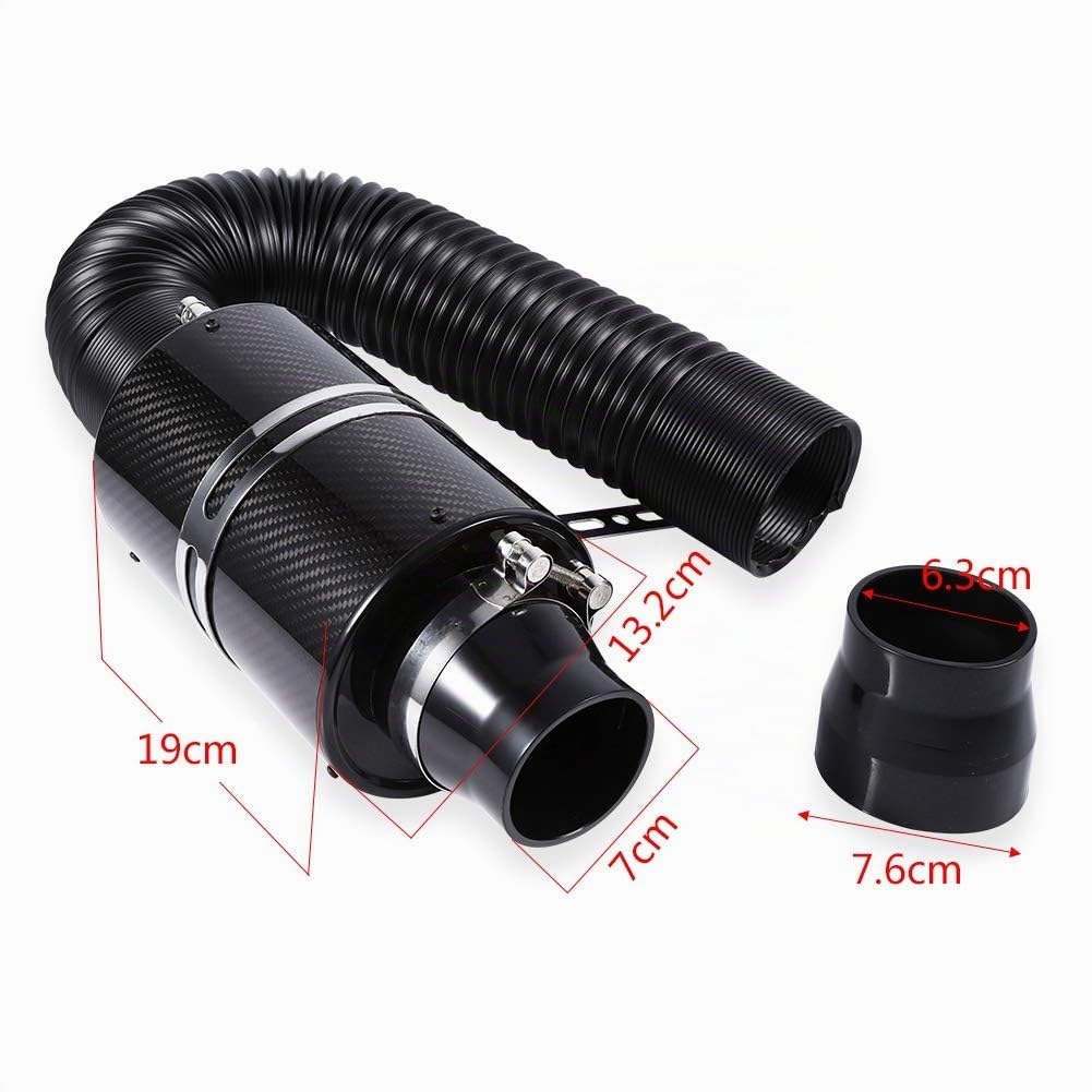 Justech Kit filtro di aspirazione 3'' universale Filtro Aria Chiuso in Fibra di Carbonio Filtro Aria Fredda Alimentazione Kit Tubo Tubo Induzione di Aspirazione per Auto Automobile