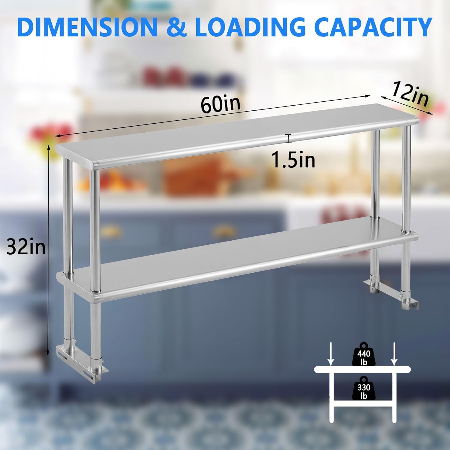 Snapklik.com : Double Overshelf Of Stainless Steel, 12 X 60 Inches ...