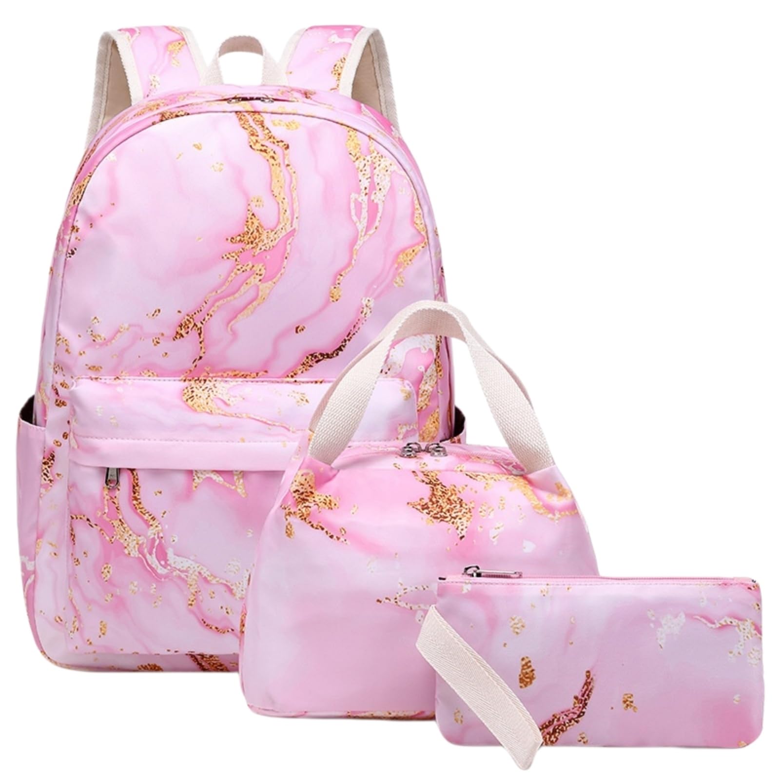 Zaino da Viaggio Borse Scolastiche 3pcs per Ragazze Set Scolastico Carino Libro Borsa Scuola Impermeabile con Pranzo Cassa A Matita