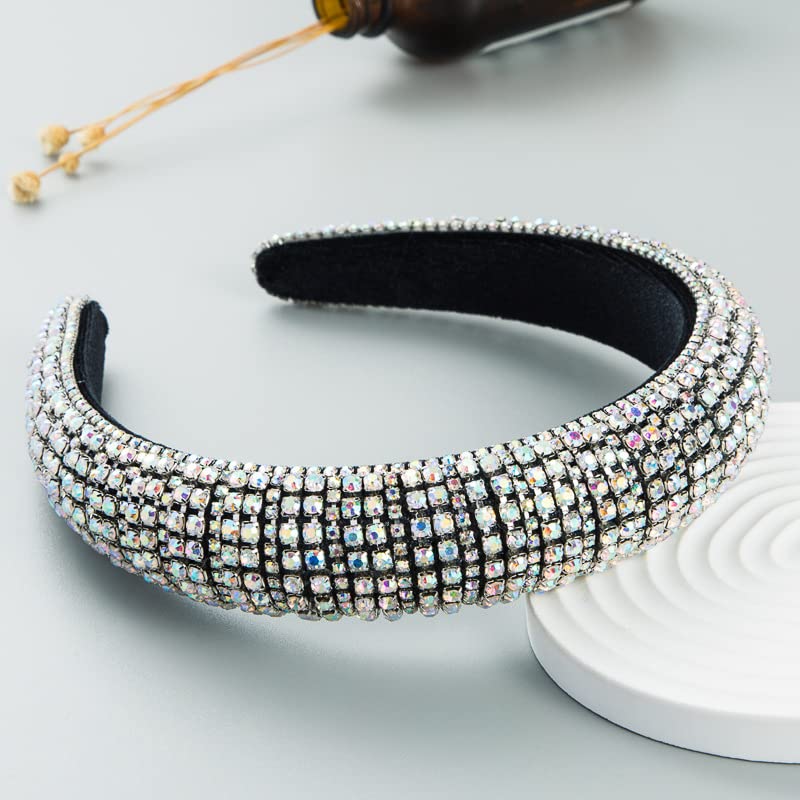 Women Rhinestone Headband Bling Padded Baroque Crystal Fashion Hair Band Party For Bridal Crown Hair Hoop Wedding Hair Accessories (Silver With AB Stone) - Image 3