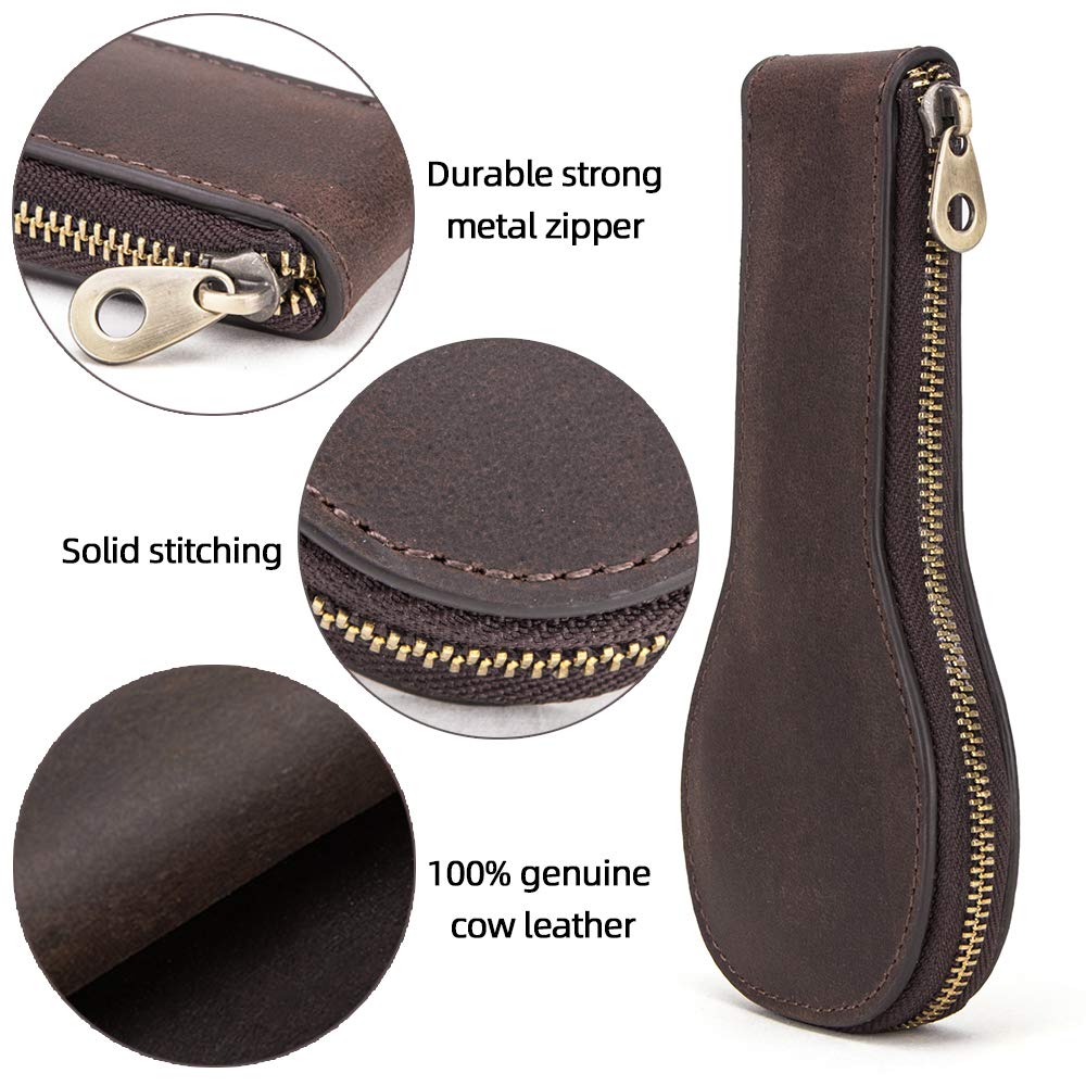 Custodia per Orologi, Astuccio Protettivo Portatile in Vera Pelle per Orologi, con Chiusura a Cerniera.