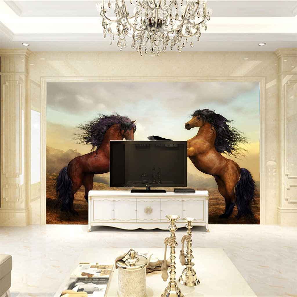 Papel Pintado Fotomural 3D Pareja De Animales Caballo Póster De Pared Extraíble Peel And Stick, Fondo De Tv, Calcomanía Decorativa Para Pared, Arte De Pared Para Habitación De Niños, Sala De Estar, D