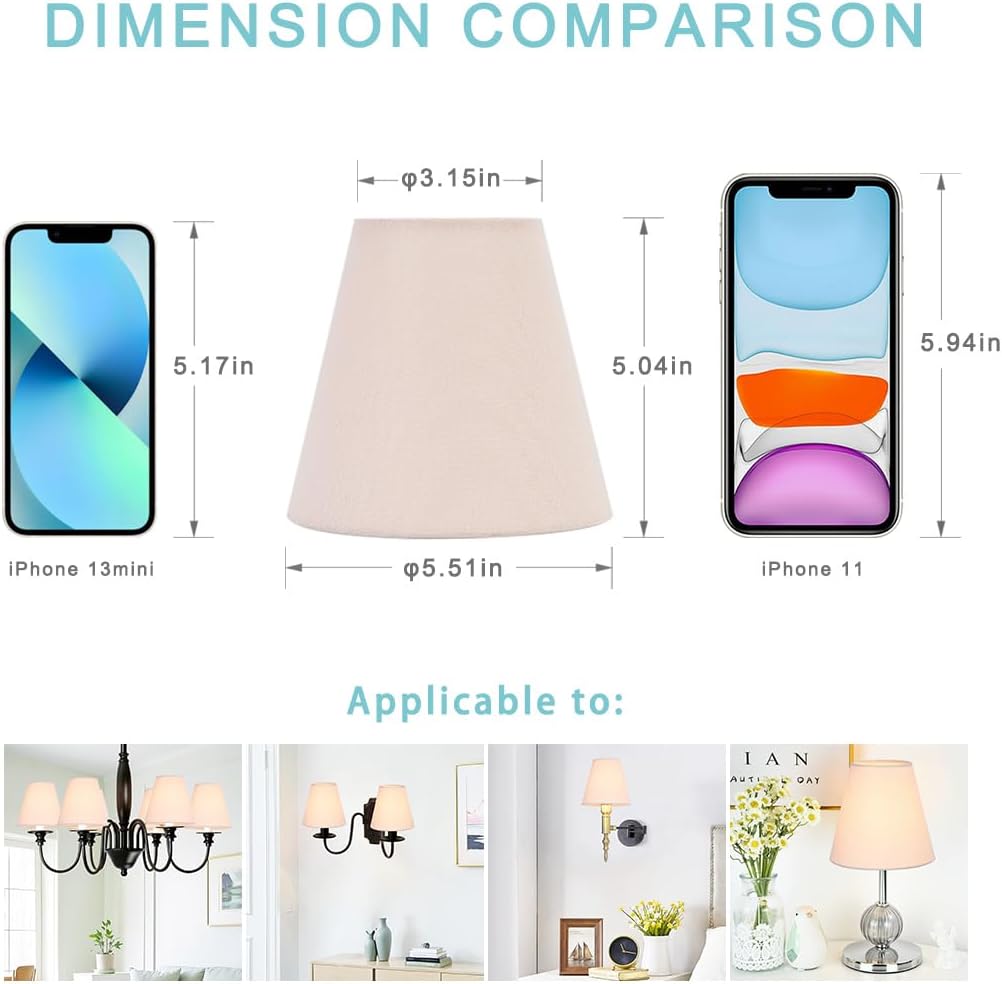 LAMPWELL ELLA Pink Clip on Chandelier Lamp Shades Set of 6,Mini Linen Barrel Small Lamp Shades Clip on bulb,φ5.51"×φ3.15"×H5.04",FOR CANDLE BULB AND SMALL GENERAL BULB