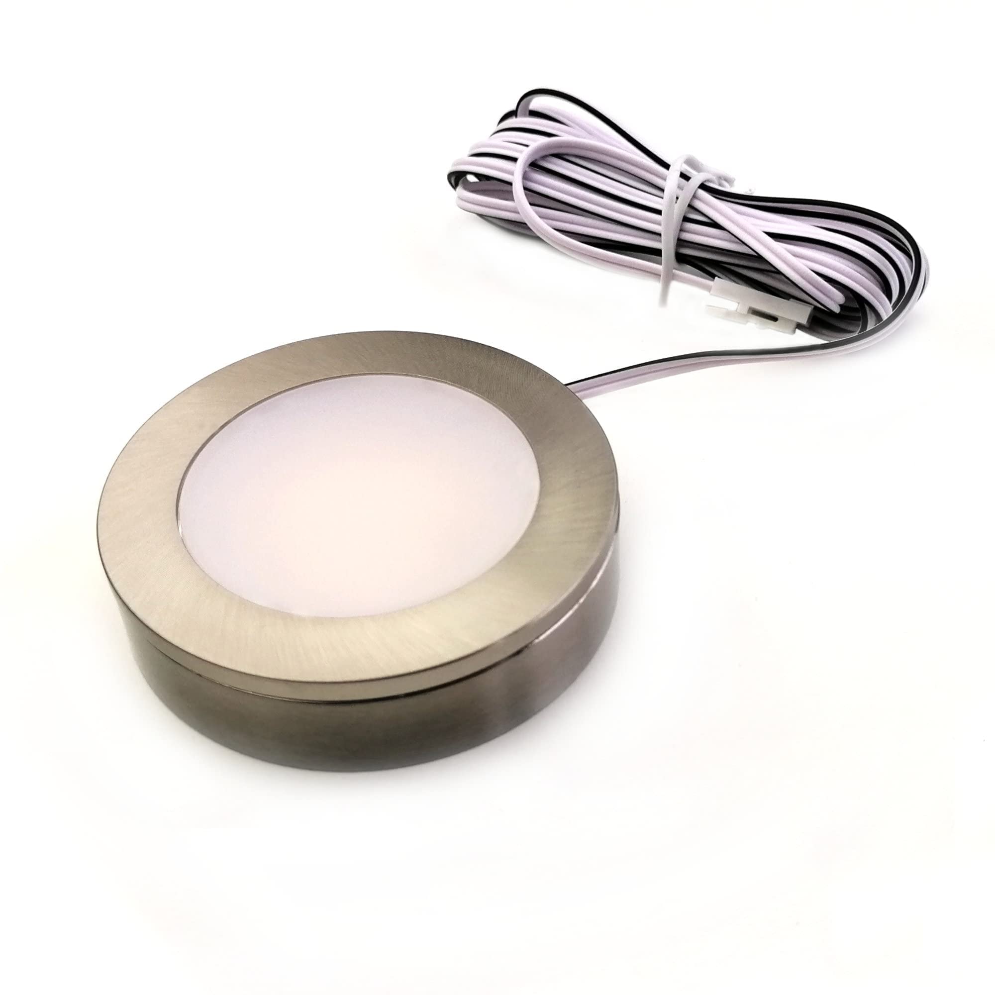 kalb | 3er Set LED Einbauspot Unterbauspot 6,3cm ∅ Einbaustrahler für Möbel inkl. Aufsatzring, Edelstahl gebürstet, 12VDC, 3 Watt, warmweiß