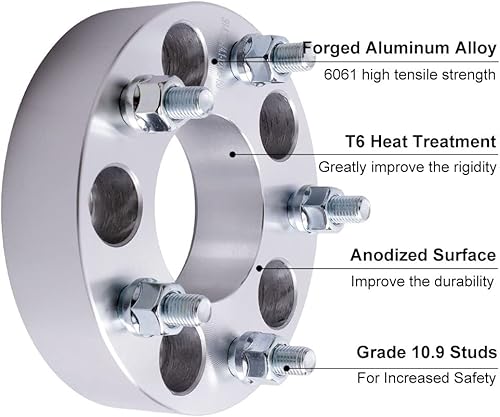 Miniatura 5 de DCVAMOUS 4 espaciadores de rueda de 5x4.5 5x114.3 de 2 pulgadas con pernos de 12 pulgada compatibles con Jeep Ford-Lincoln 5 Lug para Wrangler