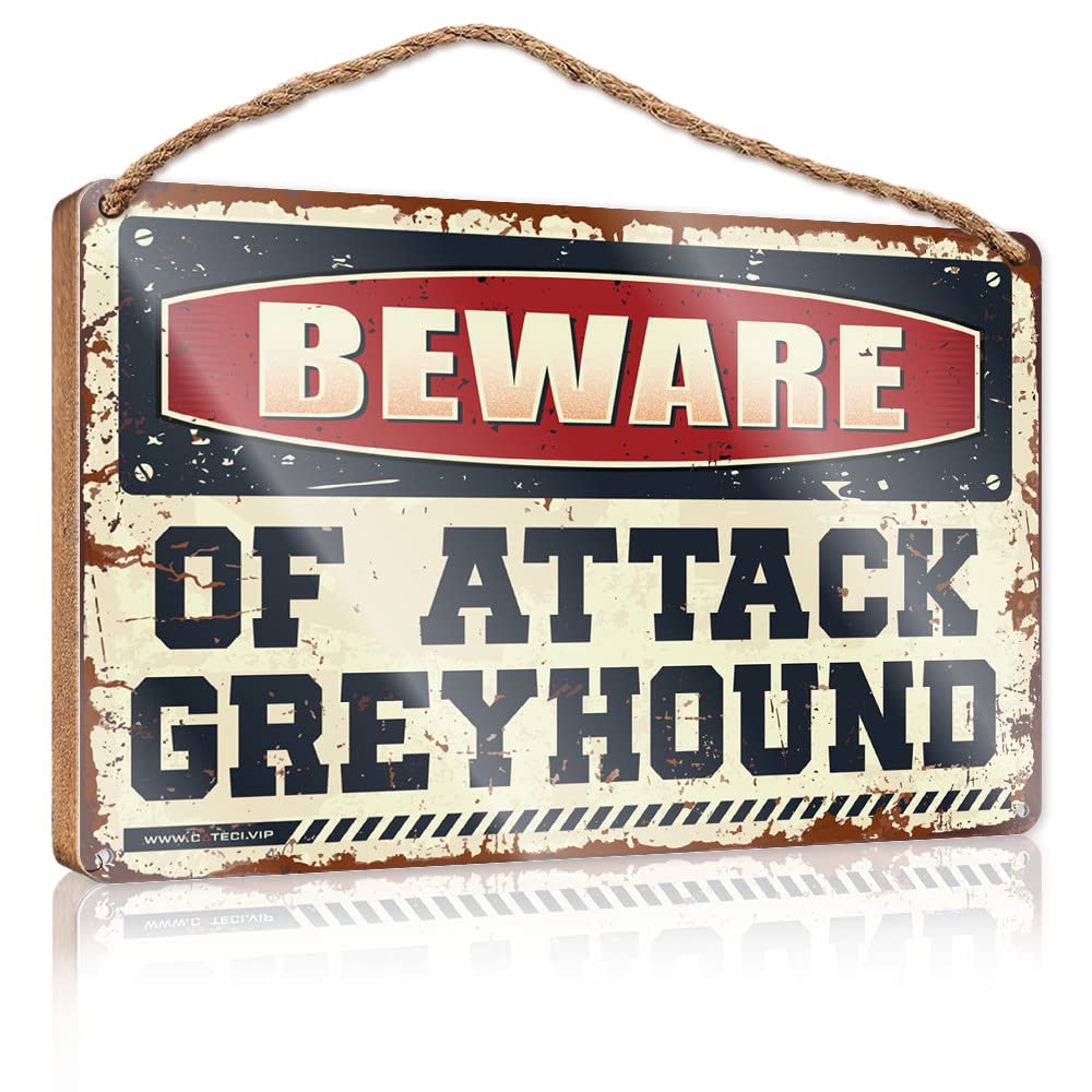 DTHA Winter Signs For Home Decor Beware Of Attack Greyhound Wooden Sign Signs And Plaques Hanging Signs For Home Decor(23X35CM)