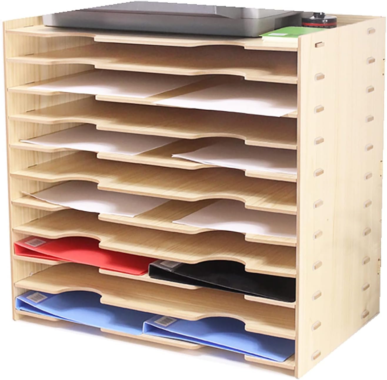 A3 Letter Tray Paper Organizer, Wood Desk Tray Organizer, Stacking Desk